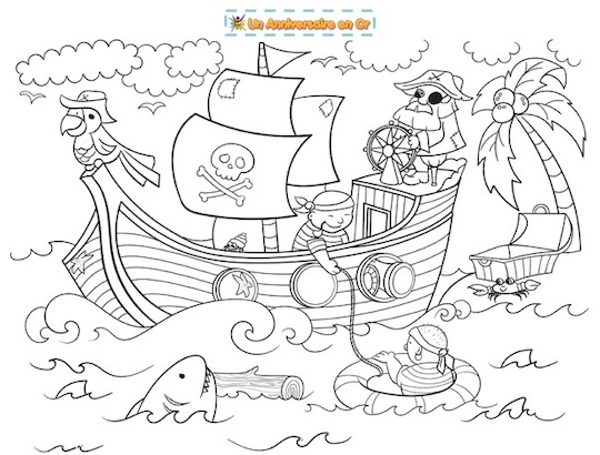 Coloriage de pirates en mer