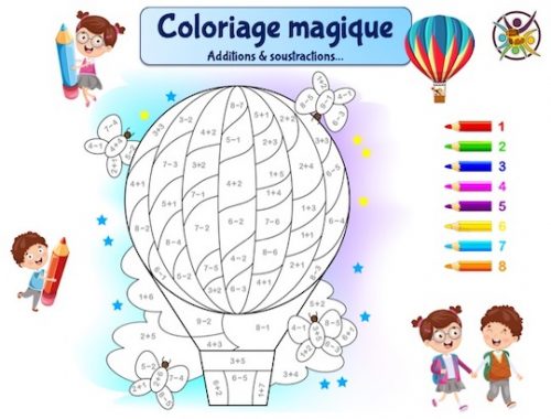 coloriage magique montgolfière