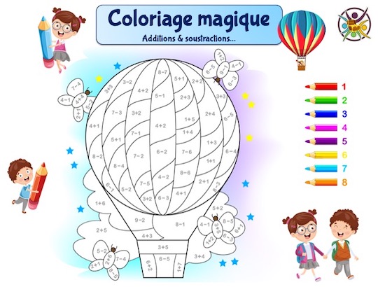 coloriage magique montgolfière