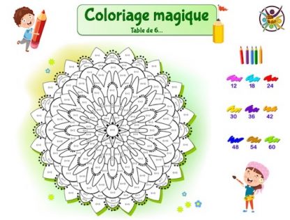 coloriage magique Mandala, table de 6