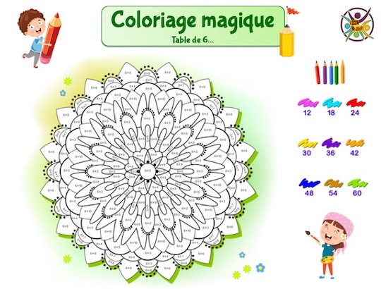 coloriage magique Mandala, table de 6