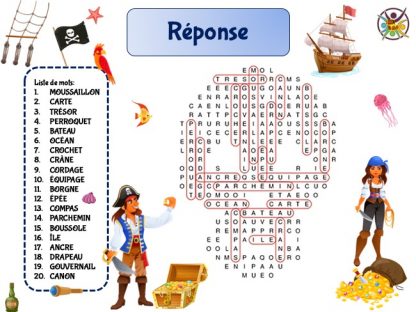mots mêlés des pirates avec réponses