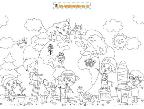 Coloriage représentant des enfants prenant soin de la Terre