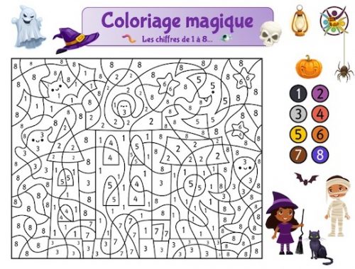 Coloriage magique Halloween : maison hantée