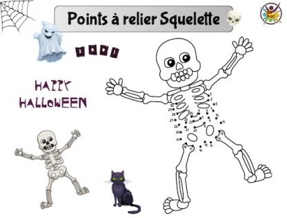points à relier Squelette d'Halloween