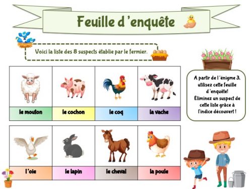 Enquête à la ferme 6 et 7 ans | Jeu PDF à imprimer - Un Anniversaire en Or