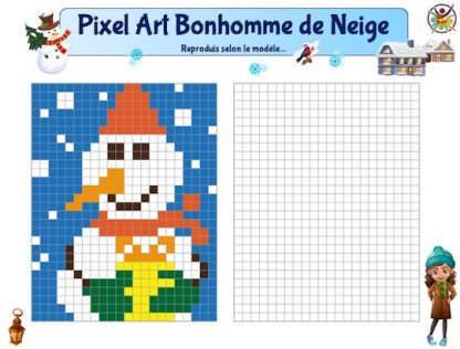 Pixel art Bonhomme de neige