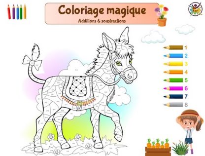 Coloriage magique Âne avec additions et soustractions