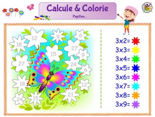 Calcule et colorie Papillon : coloriage mathématique papillon gratuit à imprimer