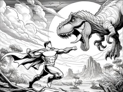 Coloriage Super-héros et dinosaure