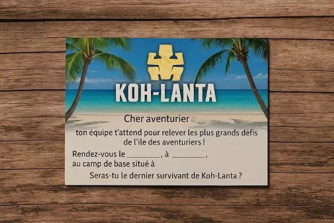 Exemple invitation anniversaire Koh-Lanta