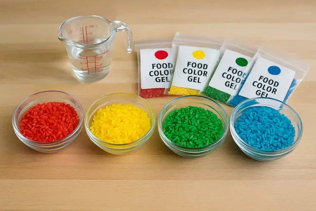 Riz coloré maison : activité sensorielle simple et captivante