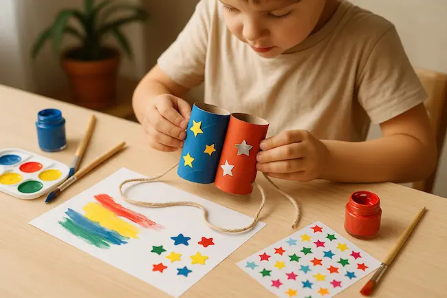 créez des jumelles avec des rouleaux de papier toilette.
