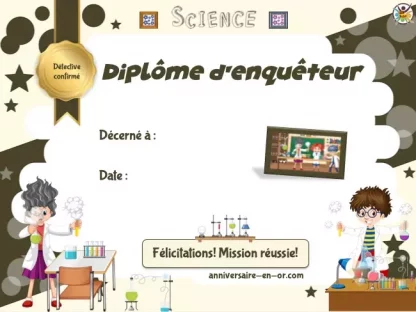 Diplôme d’enquêteur du kit labo pour enfants