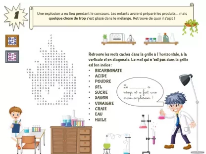 Énigme mot mêlé du kit enquête au labo pour enfants