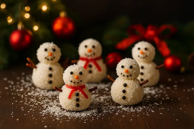 Truffes de Noël chocolat blanc coco – Bonshommes de neige gourmands