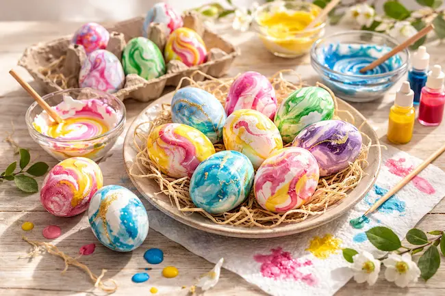 Œufs de Pâques à la mousse à raser : tuto facile effet marbré