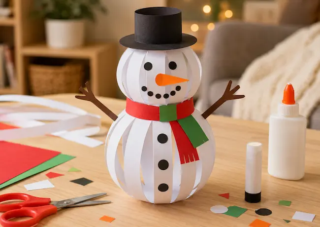 Bonhomme de neige en papier 3D : bricolage facile enfant
