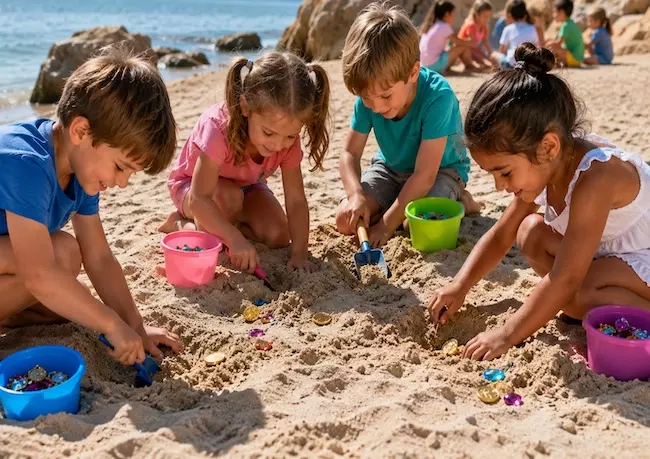 Chasse au trésor dans le sable pour enfants