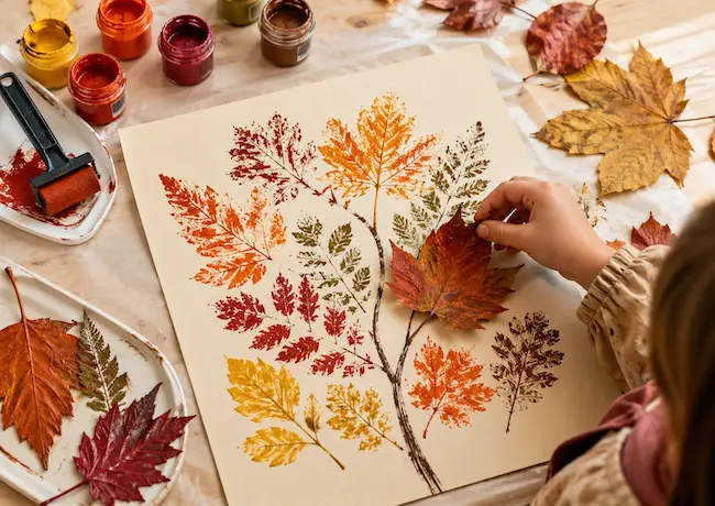 Empreintes de feuilles d’automne : activité peinture
