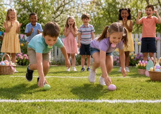 Jeu double relais d’œufs de Pâques