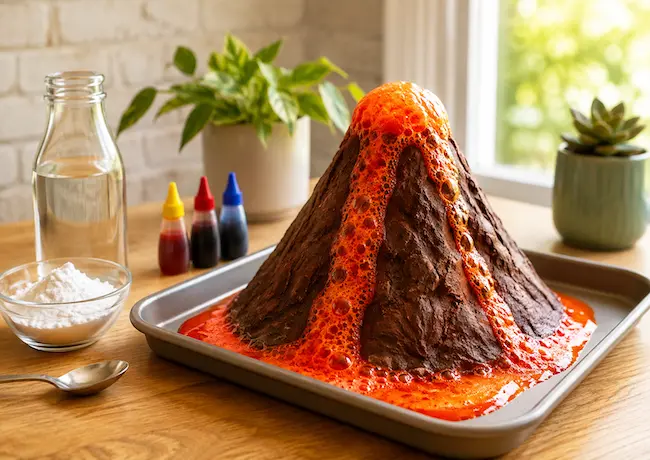 Expérience éruption volcanique : volcan bicarbonate vinaigre