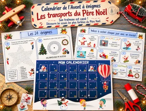 Calendrier de l'Avent à imprimer Les transports du père Noël