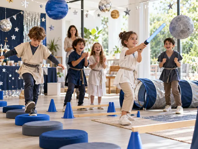 Enfants déguisés participant à une Jedi Academy pour un anniversaire Star Wars